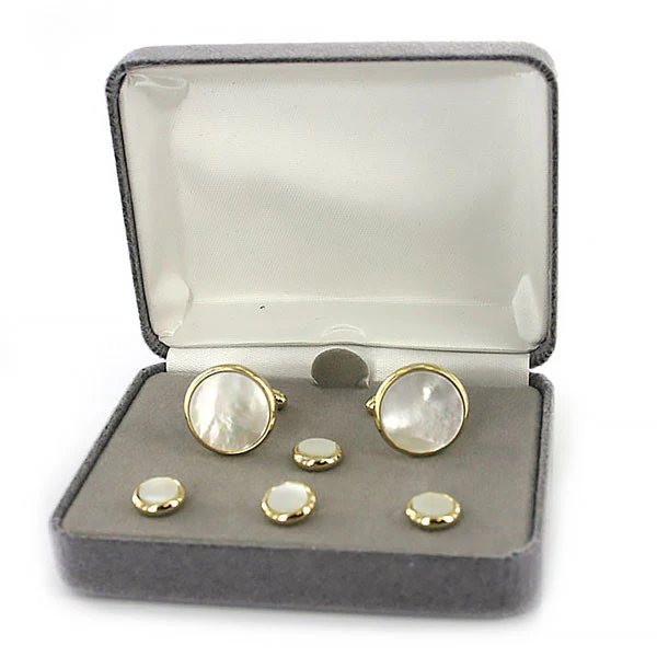 Navy Cuff Links and Shirt Studs: Genuine Mother of Pearl