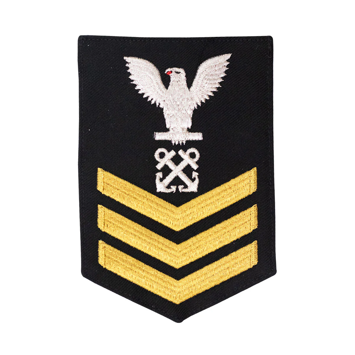 Navy E6 MALE Rating Badge: Boatswain's Mate - red chevrons on blue serge