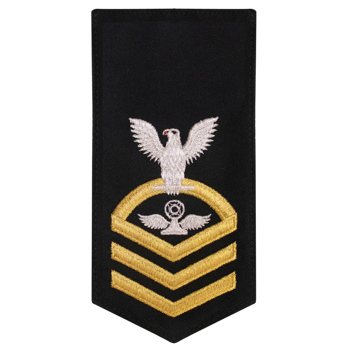 Navy E7 FEMALE Rating Badge: AC Air Traffic Controller - seaworthy gold on blue