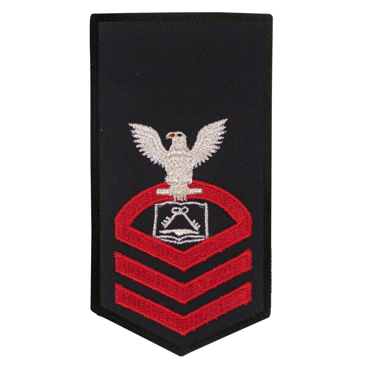 Navy E7 FEMALE Rating Badge: CS Culinary Specialist - seaworthy red on blue