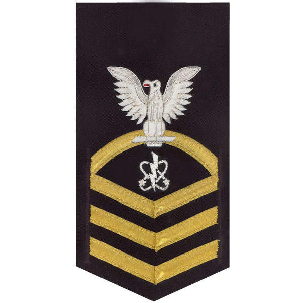 Navy E7 MALE Rating Badge: Electronics Warfare Technician - vanchief on blue