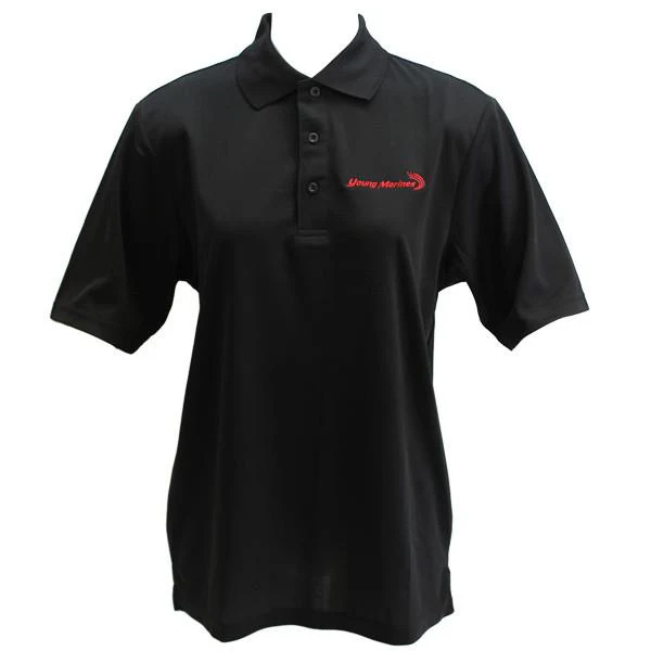 Ladies Black Performance Polo Shirt Embroidered with Red Young Marines Swoosh