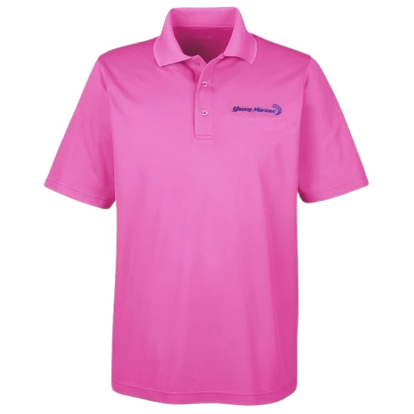 Male Pink Performance Polo Shirt Embroidered with Royal Blue Young Marines Swoosh