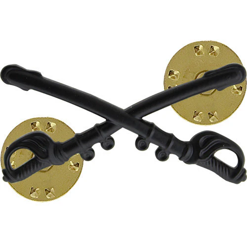 Army Officer Collar Device: Cavalry - black metal