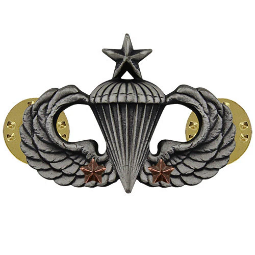 Army Badge: Senior Combat Parachute Second Award - silver oxidized
