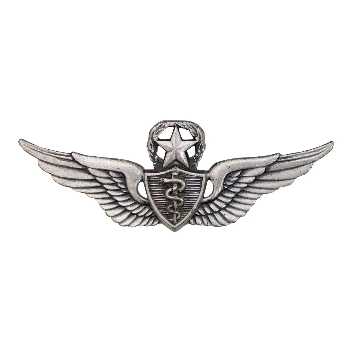 Army Badge: Master Flight Surgeon - 2" blouse miniature, silver oxidized