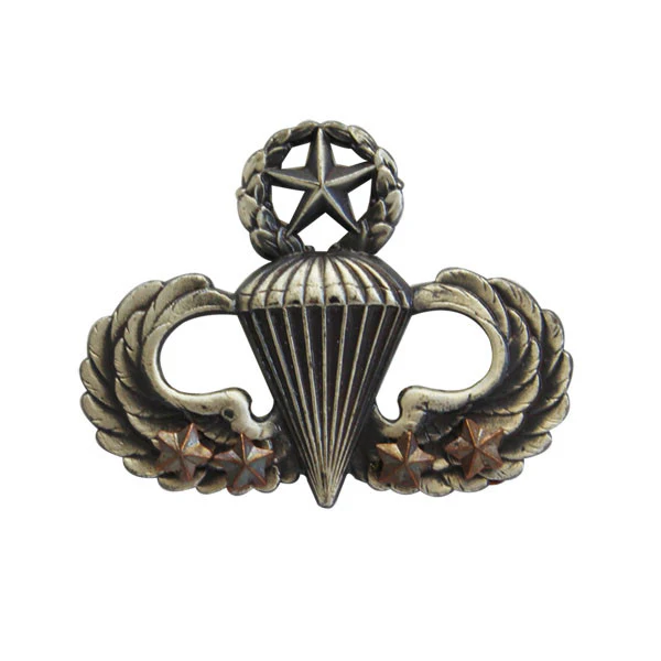 Army Badge: Master Combat Parachute Fourth Award - silver oxidized