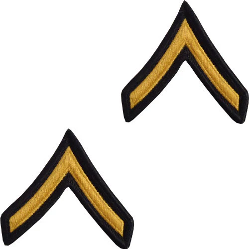 Army Chevron: Private - gold embroidered on green, male (NON-RETURNABLE/NON-REFUNDABLE)