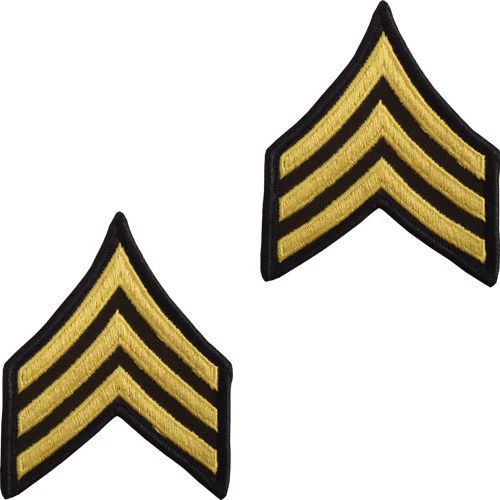 Army Chevron: Sergeant - gold embroidered on green, male (NON-RETURNABLE/NON-REFUNDABLE)