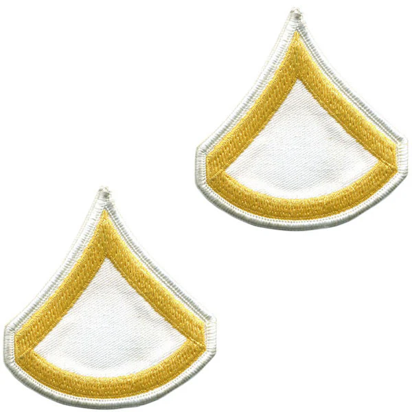 Army Chevron: Private First Class - gold embroidered on white, small