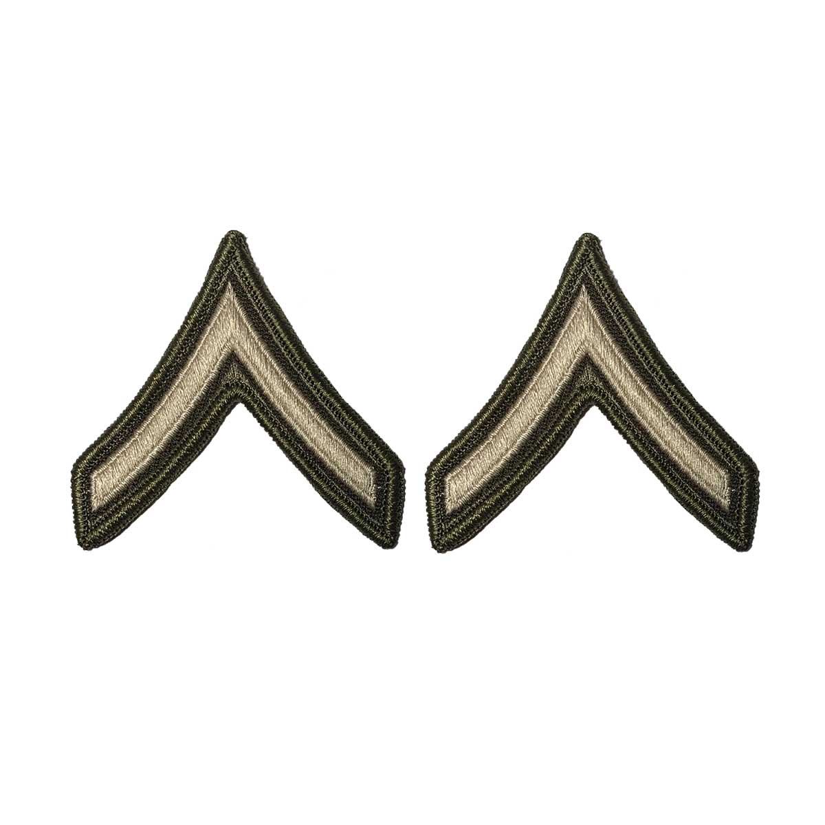 Army Green Service Uniform Chevron: Private - embroidered on green, Small