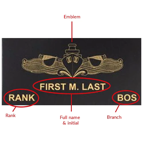 Black Leather Name Patch with Hook - Emblem/Name/Rank - 1 each