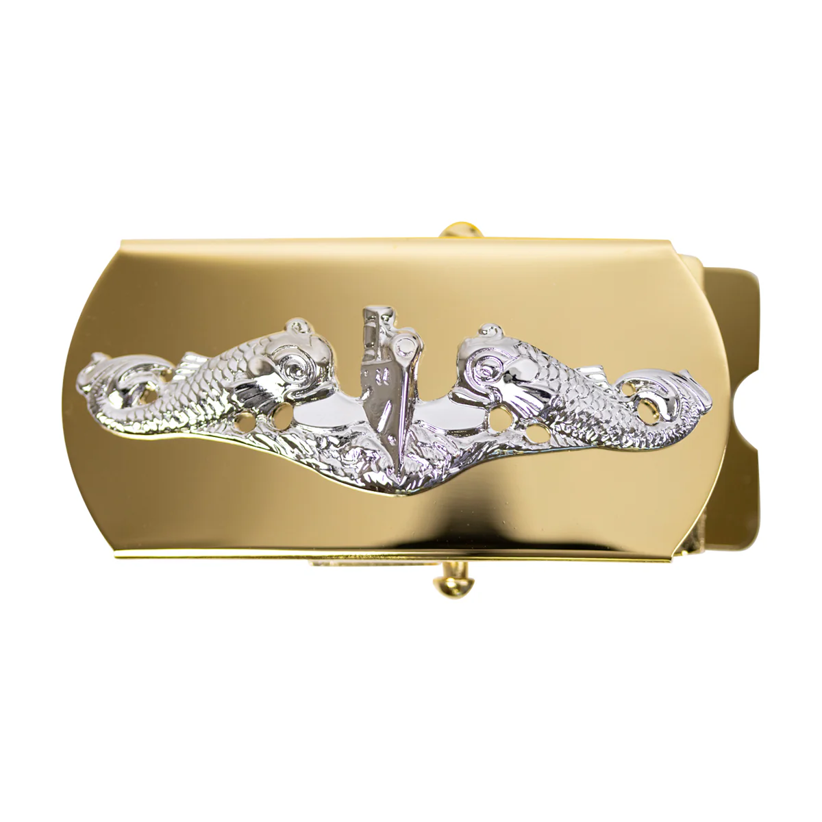 Navy Belt Buckle: Submarine for Chief Petty Officer - silver oxidized on gold