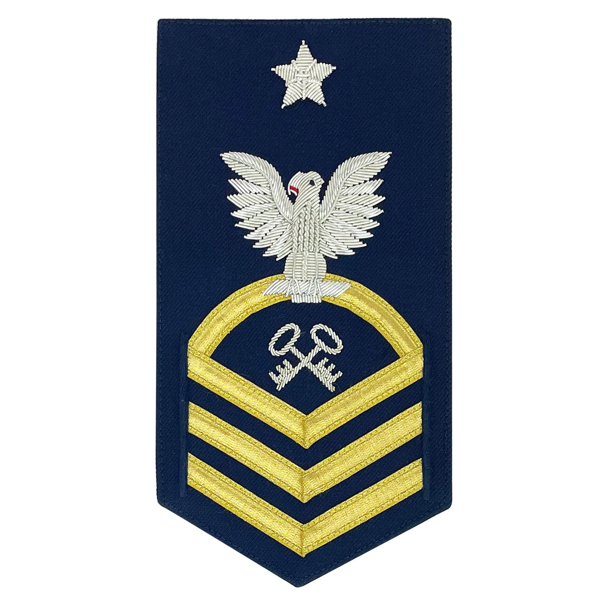 Coast Guard E8 Rating Badge:  Storekeeper  "SK" - blue