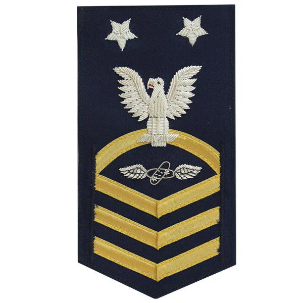 Coast Guard E9 Rating Badge:  Avionics Electrical Technician "AET" - blue