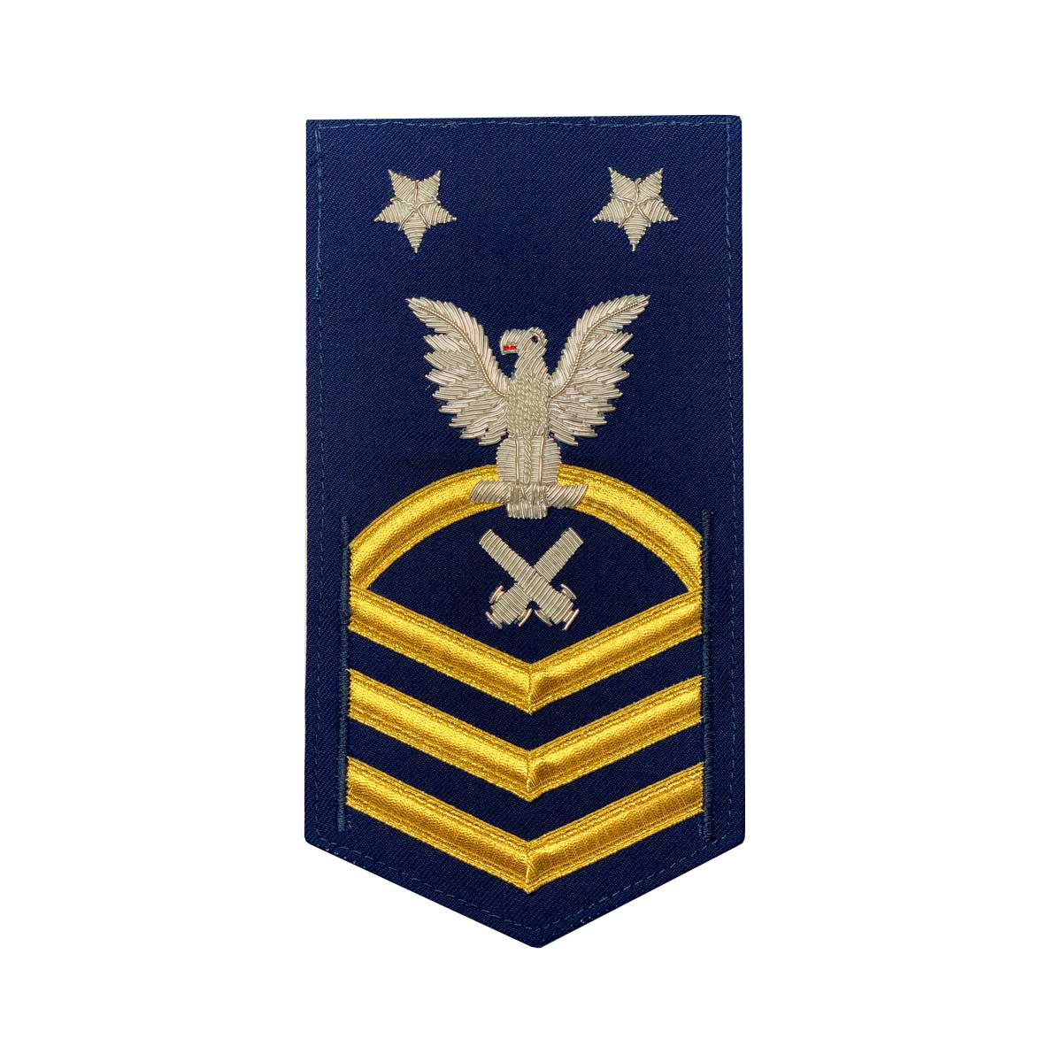 Coast Guard E9 Rating Badge:  Gunners Mate "GM" - blue