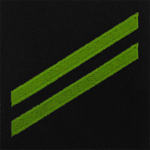 Navy E2 Rating Badge: Airman Apprentice - green chevrons on blue serge