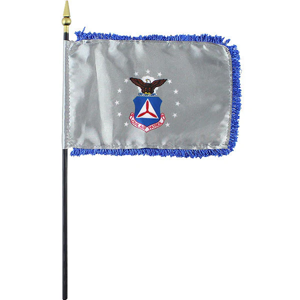 Civil Air Patrol: Mini Stick grey Flag 4" X 6" with blue fringe