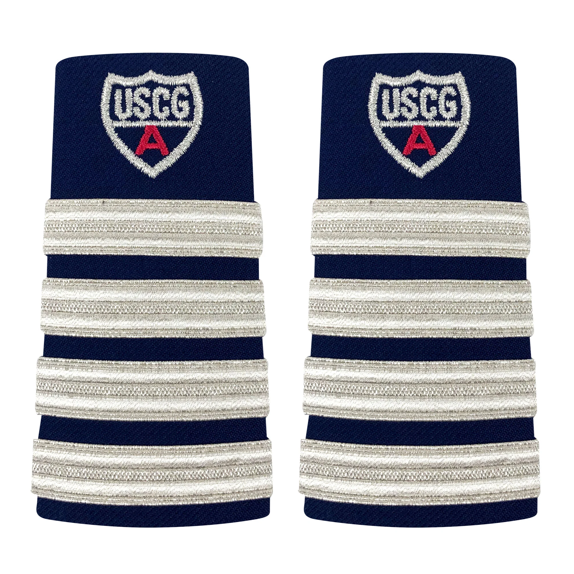 Coast Guard Auxiliary Enhanced Shoulder Board: DC- 4 STRIPES & RED "A"