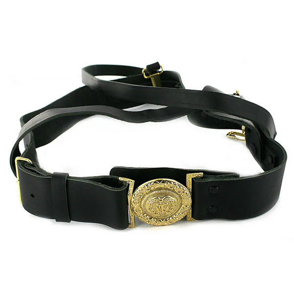 Coast Guard Sword Belt: Leather Belt with Gold Buckle