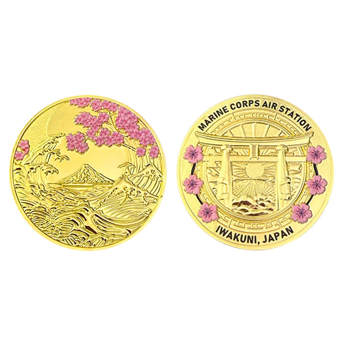 Marine Corps Coin: 2" Marine Corps Air Station Iwakuni Mt Fuji Torii Gate - shiny finish