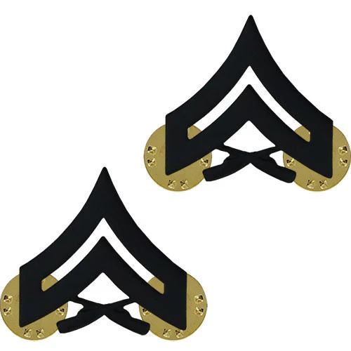 Marine Corps Chevron: Corporal - black metal, solid brass