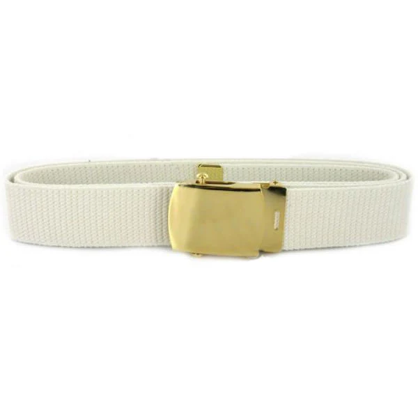 Navy Belt and Buckle: White Cotton with 24k Gold Buckle and Tip - male